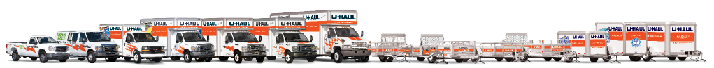 Lineup of U-Haul Trucks and Trailers